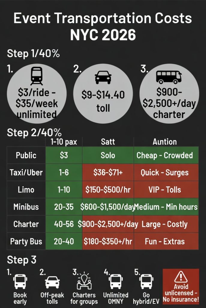 Ultimate Guide to Event Transportation Costs NYC in 2026: Save Big Without the Headaches 4 Infographic event transportation costs NYC
