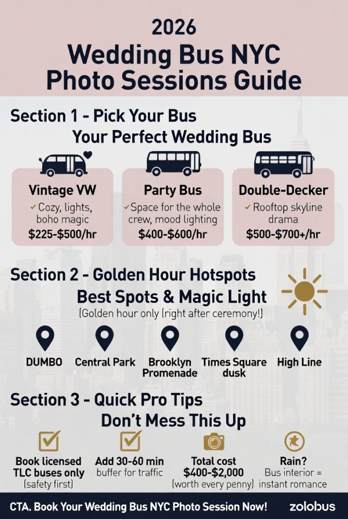 Wedding Bus NYC Photo Sessions: Iconic Rides That Steal the Spotlight in 2026 4 Infographic wedding bus NYC photo sessions