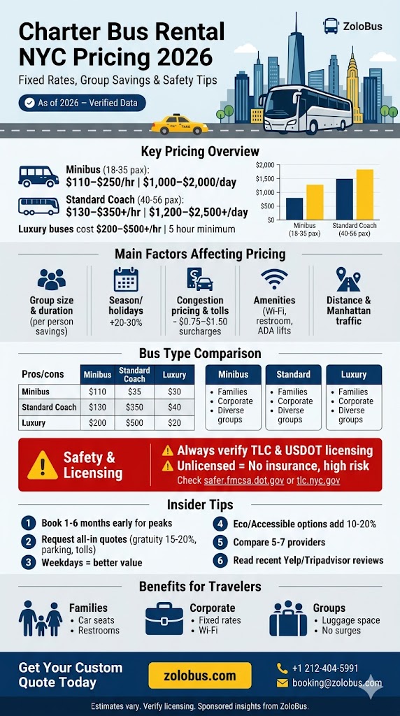 Charter Bus Rental NYC Pricing: 6 Honest Seasonal Cost Truths for 2026 4 Infographic charter bus rental NYC pricing