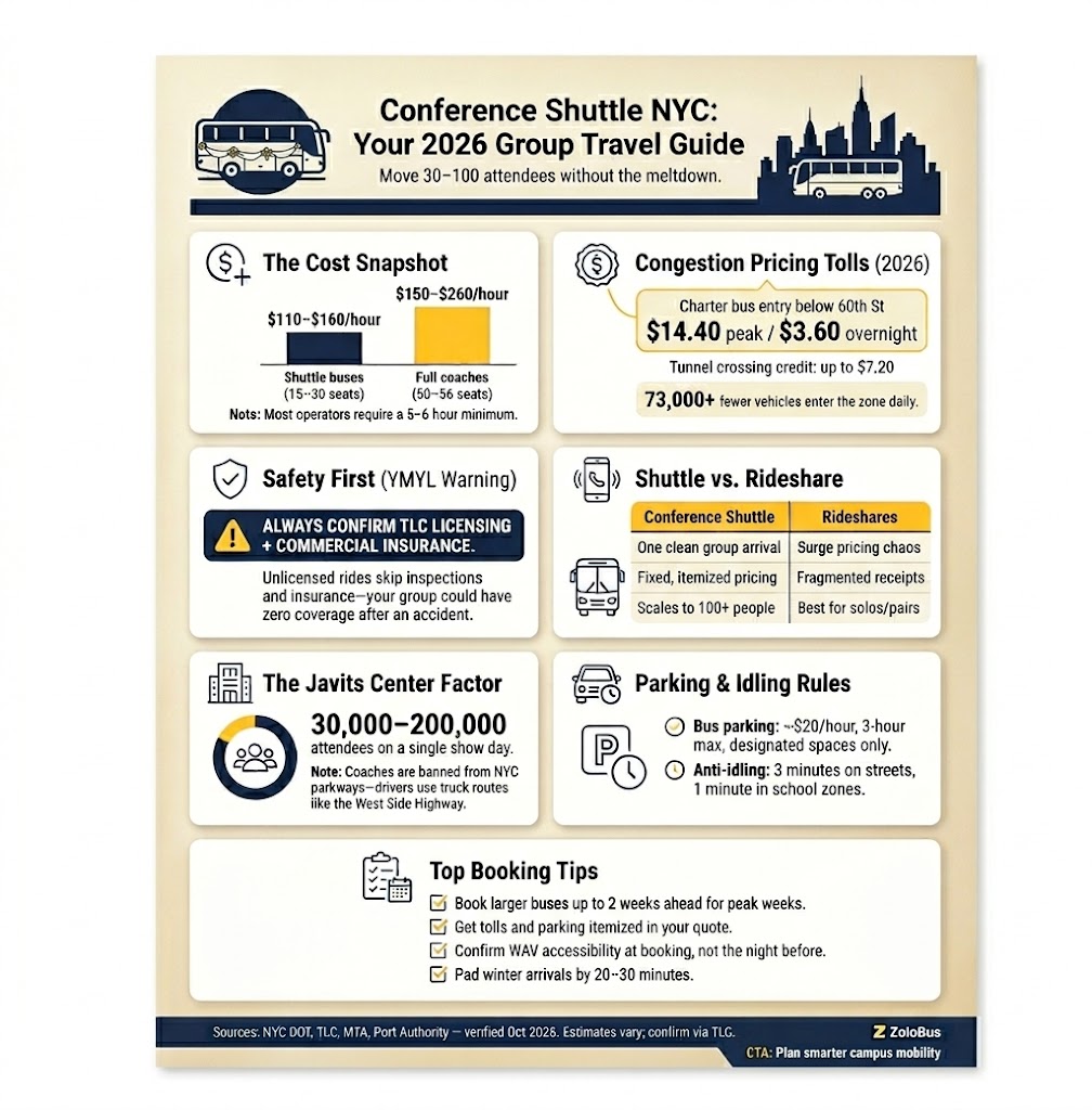 Infographic conference shuttle NYC