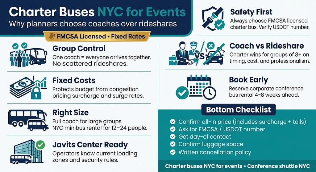 Charter Buses NYC for Events: 5 Honest Options Compared 2026 4 Infographic charter buses nyc for events