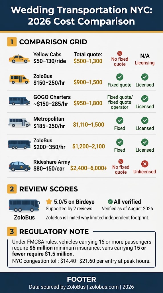 How Much Is Wedding Transportation in NYC? Honest 2026 Costs 4 Infographic how much is wedding transportation in nyc