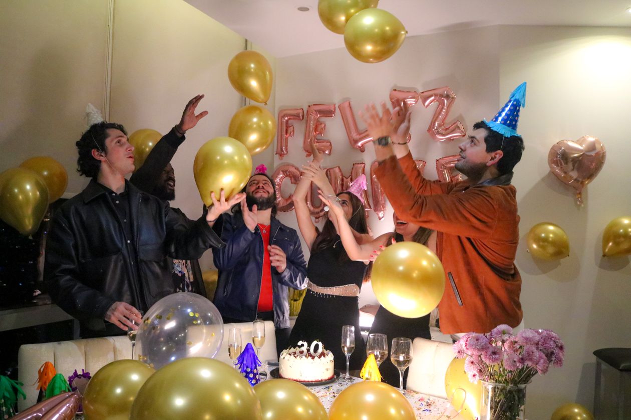 Birthday party van rental South Jersey - friends celebrating with balloons