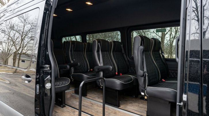 Executive Sprinter interior with quilted captain chairs - Zolo